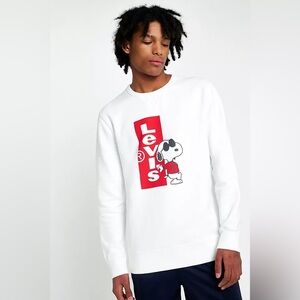 Levi's X Snoopy Vintage Crew Sweatshirt White Cotton Fleece Red Joe Cool Print